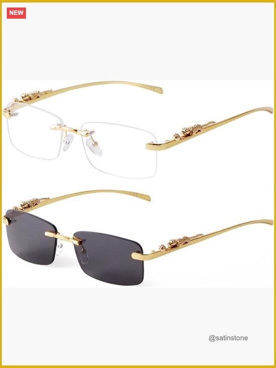 Retro Rimless Rectangle Sunglasses Frameless Tinted Lens Eyewear